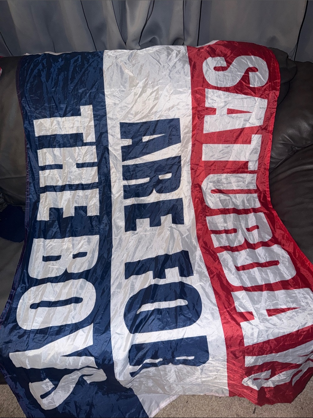 Large Red, White & blue saturdays are for the boys Stadium Flag